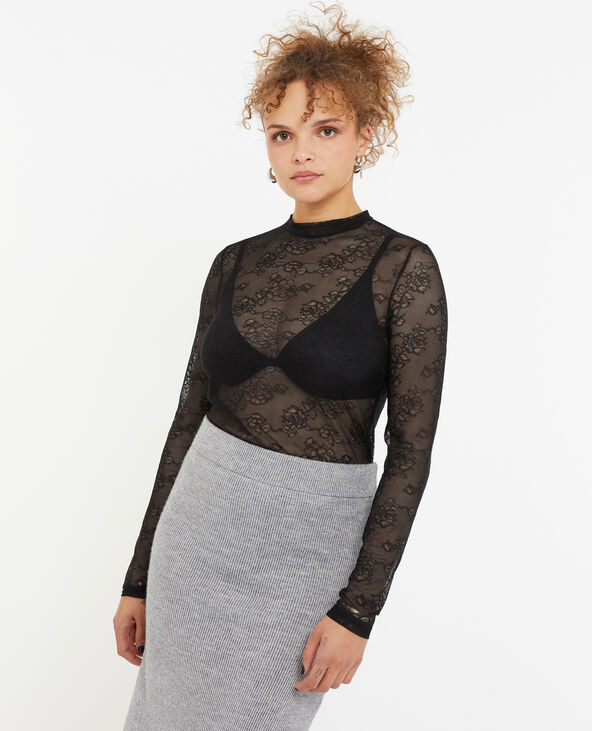 Top manches longues en dentelle noir - Pimkie