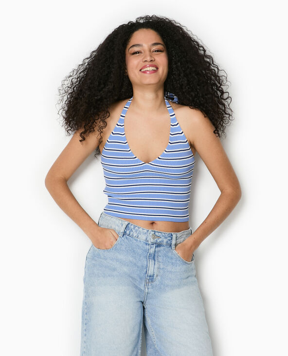 Dos-nu en maille tricot rayée bleu - Pimkie