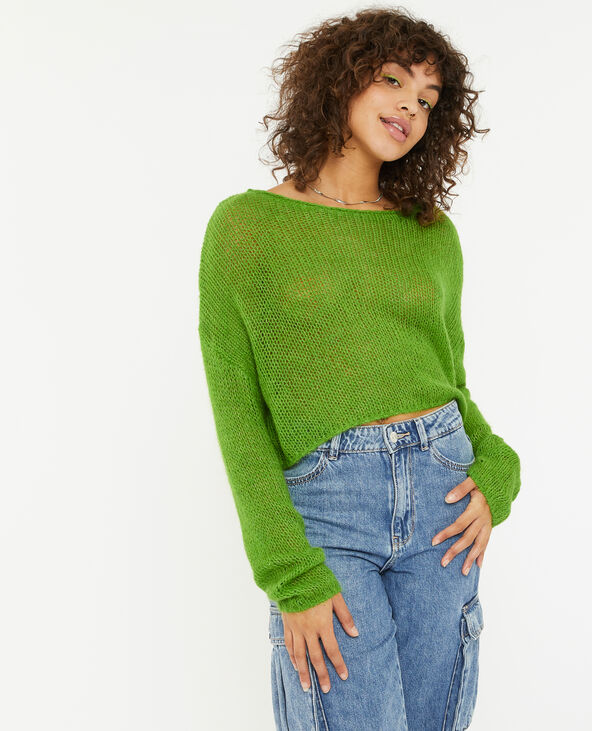 Pull cropped en maille transparente vert kaki - Pimkie