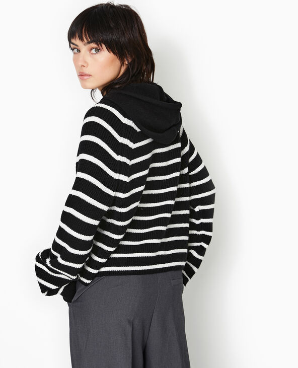 Pull court rayé avec capuche blanc - Pimkie