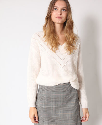 Pull à col V blanc cassé - Pimkie