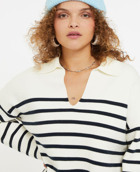Pull rayé col polo blanc - Pimkie