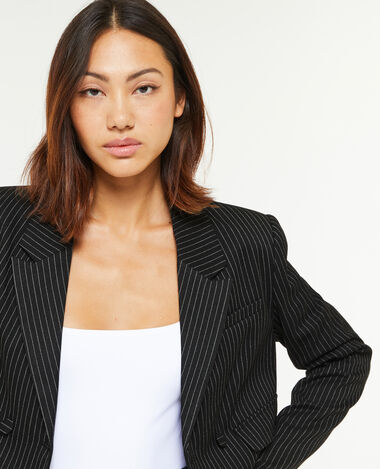 Veste blazer courte rayures banquier noir - Pimkie