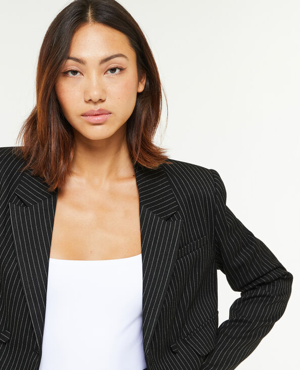 Veste blazer courte rayures banquier noir - Pimkie