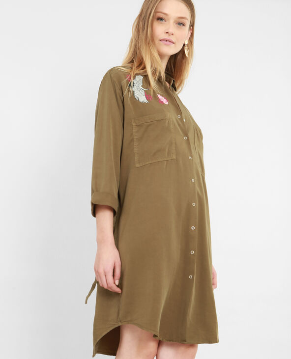 Robe chemise brodée taupe - Pimkie
