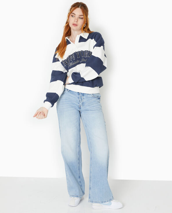 Sweat à rayures avec col polo et broderie bleu - Pimkie