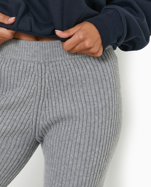 Pantalon droit en maille côtelée gris chiné - Pimkie