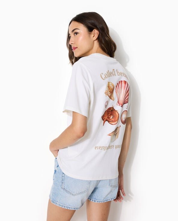 T-shirt oversize print poitrine et dos blanc - Pimkie