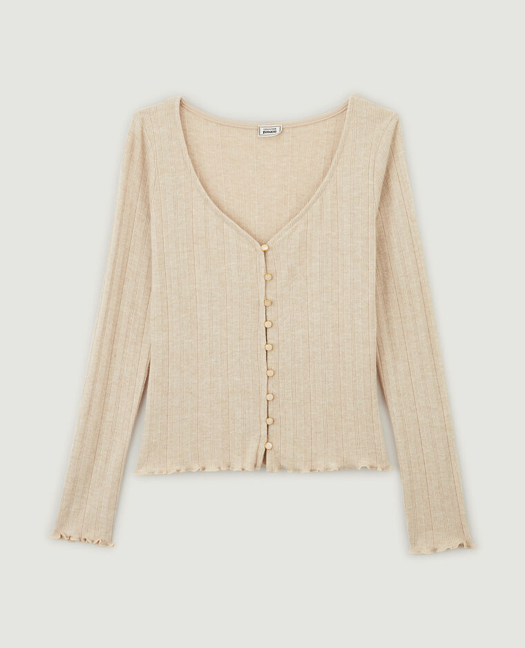 Top boutonné en maille côtelée taupe - Pimkie