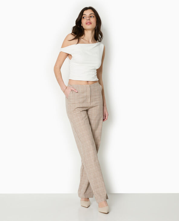 Pantalon droit à carreaux beige - Pimkie