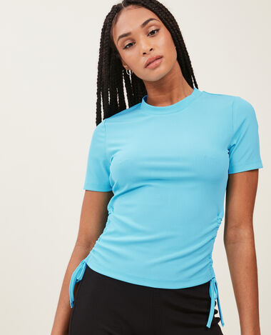 Top maille côtelée avec nœud bleu turquoise - Pimkie