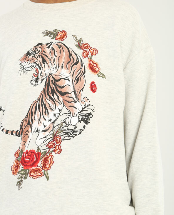 Sweat tigre brodé gris chiné - Pimkie
