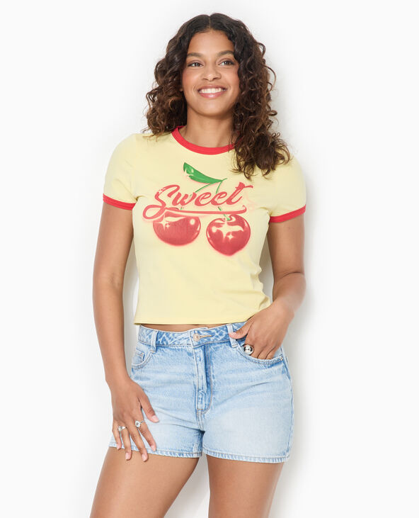 T-shirt ajusté avec bords contrastés Jaune pâle - Pimkie