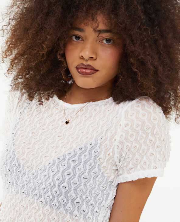 Top en dentelle tissu reliefé blanc - Pimkie