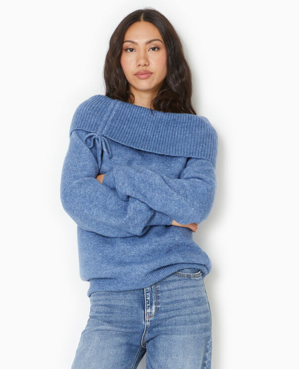 Pull oversize avec encolure Bardot et lien coulissé bleu - Pimkie