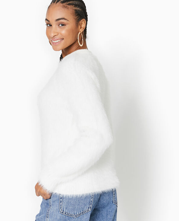 Pull col rond en maille fluffy et poilue blanc - Pimkie