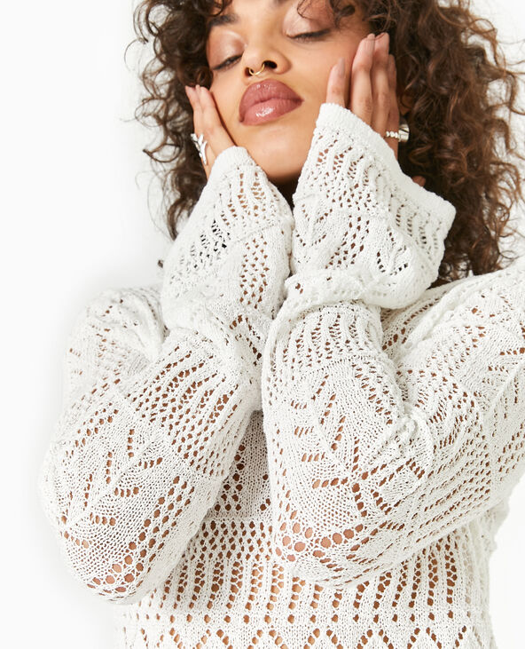 Robe longue en crochet avec dos-nu blanc - Pimkie
