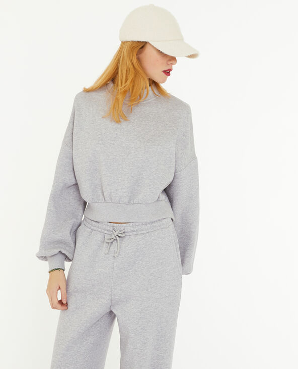 Sweat court avec col montant gris chiné - Pimkie