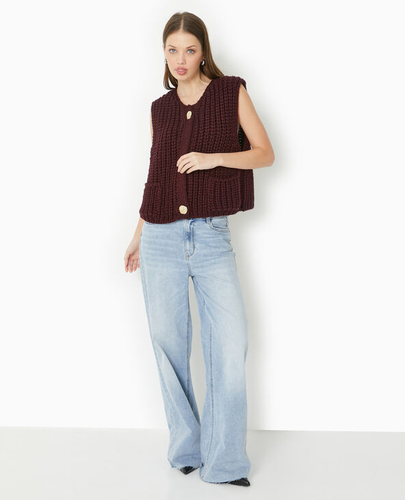Gilet sans manches grosses mailles bordeaux - Pimkie