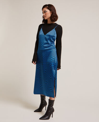 Robe midi tissu satiné bleu - Pimkie