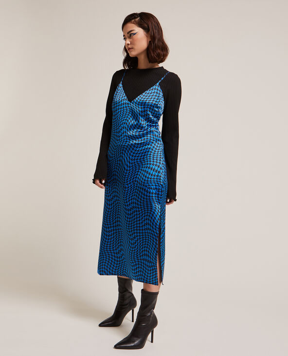 Robe midi tissu satiné bleu - Pimkie