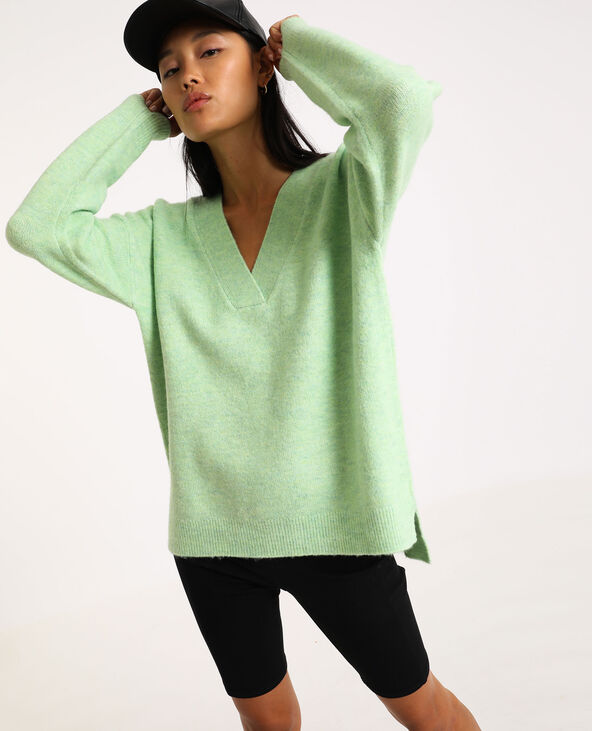Pull grand col V vert fluo - Pimkie