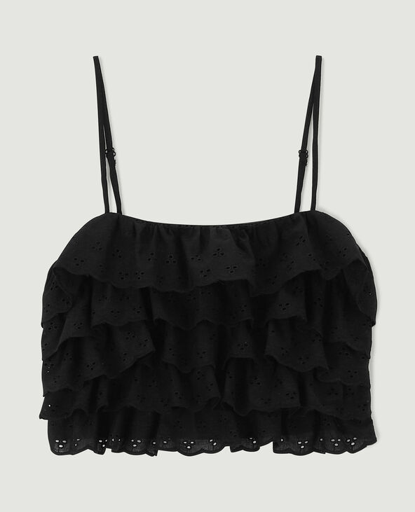 Top court à volants en broderie anglaise noir - Pimkie