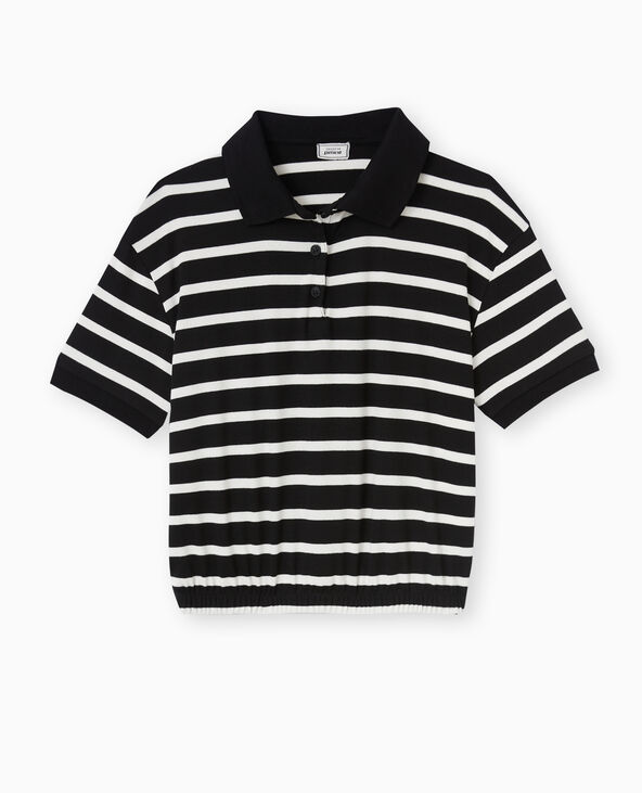 Polo rayé avec base élastiquée noir - Pimkie