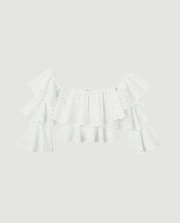 Top court encolure Bardot avec manches blanc - Pimkie