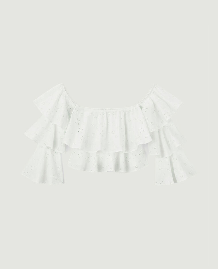 Top court encolure Bardot avec manches blanc - Pimkie