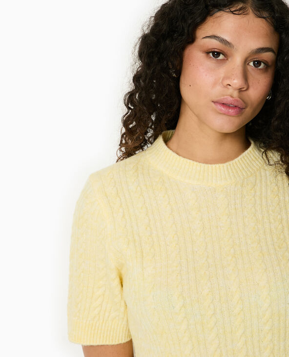 Pull manches courtes maille torsadée jaune - Pimkie
