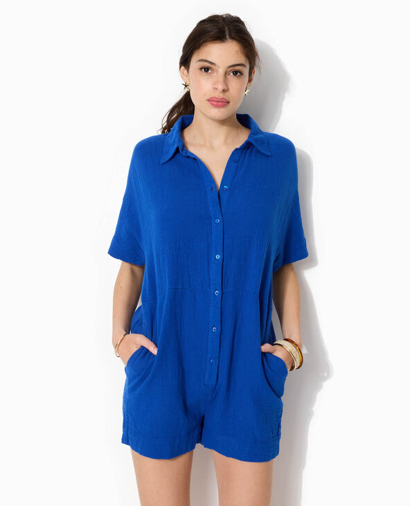 Combishort en gaze de coton bleu marine - Pimkie
