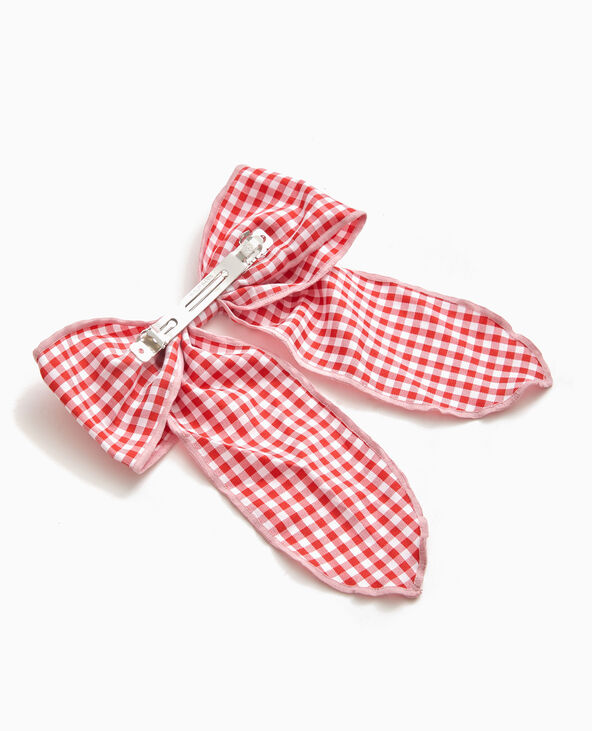 Barrette avec grand nœud vichy rouge - Pimkie