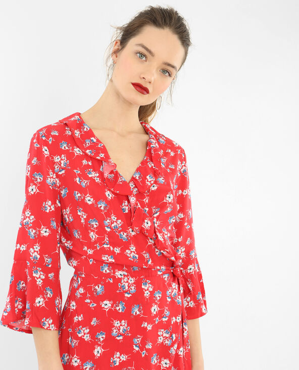 Robe portefeuille volantée rouge - Pimkie