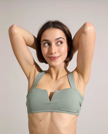Haut de maillot de bain brassière côtelé vert de gris - Pimkie