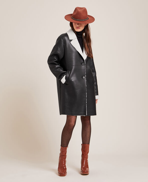 Manteau en simili doublé sherpa noir - Pimkie