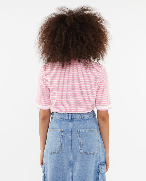 Pull ajouré manches courtes rose - Pimkie