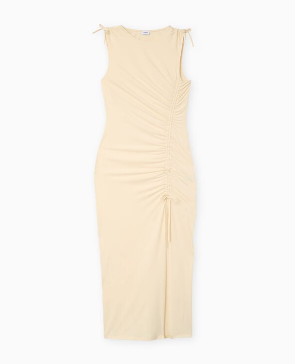 Robe longue avec liens coulissés et fronces jaune - Pimkie