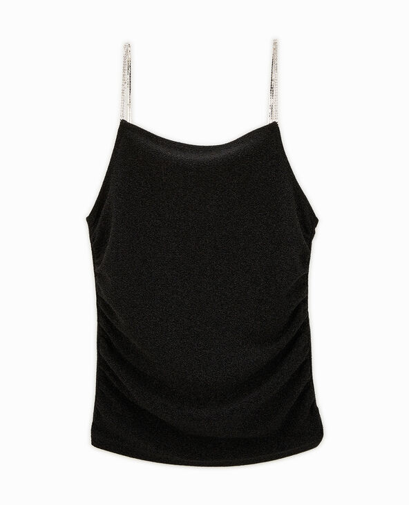 Top matière brillante avec bretelles strass noir - Pimkie