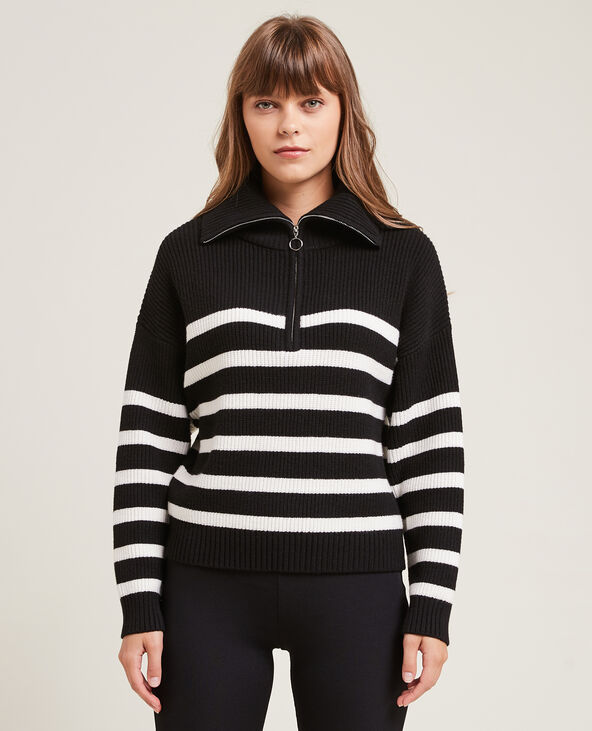 Pull en maille col zippé noir - Pimkie