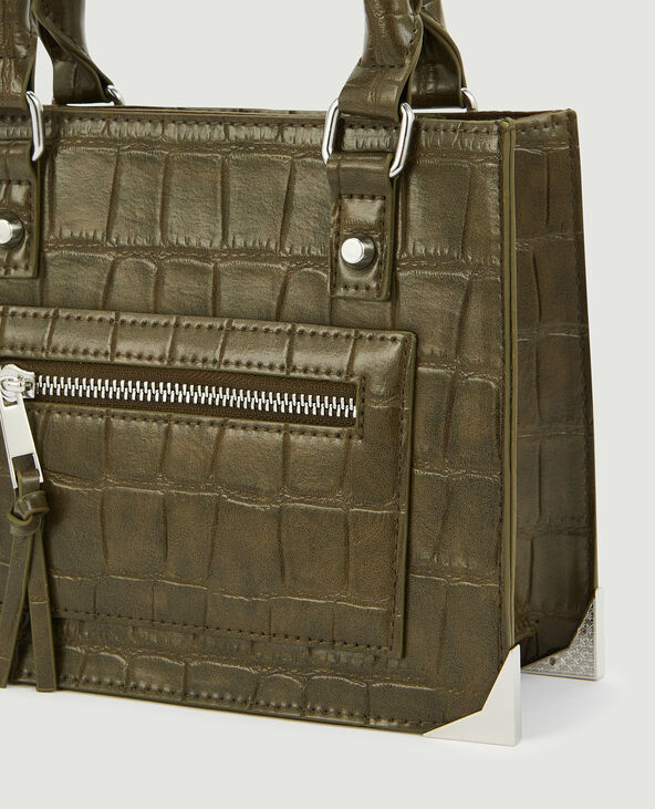 Sac boxy effet croco avec chaîne vert kaki - Pimkie
