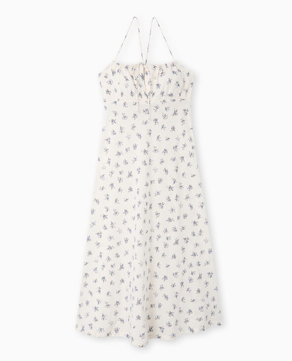 Robe longue avec lin motif fleurs blanc - Pimkie