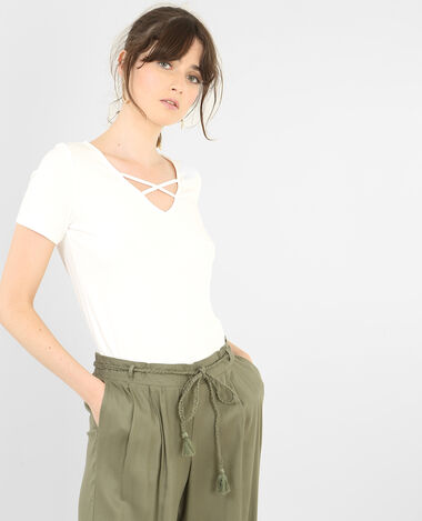 T-shirt col croisé blanc - Pimkie