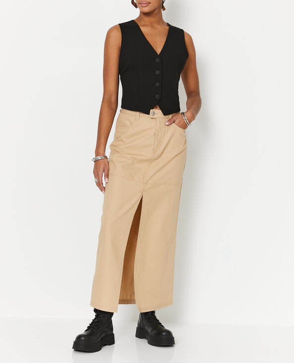 Jupe longue en toile avec fente beige - Pimkie