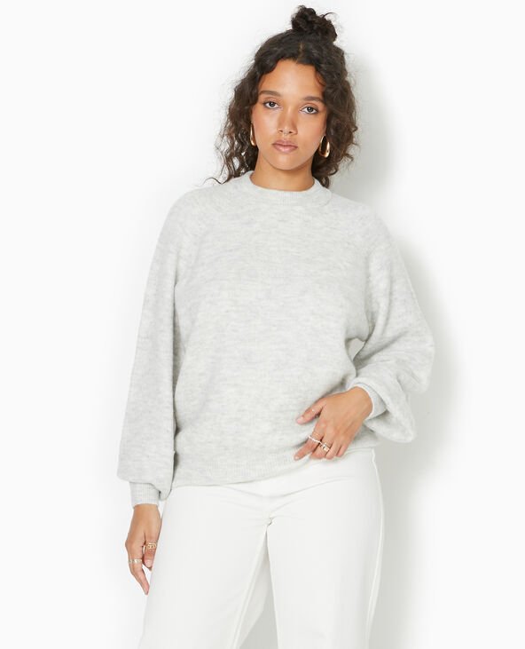 Pull oversize col rond manches raglan gris chiné - Pimkie