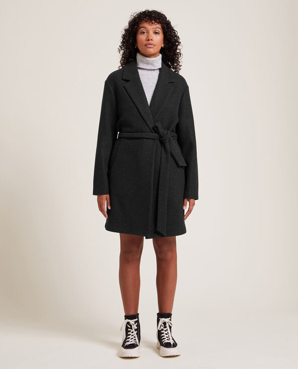 Manteau mi-long avec ceinture noir - Pimkie