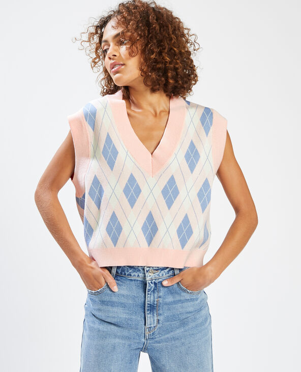 Pull sans manches a carreaux