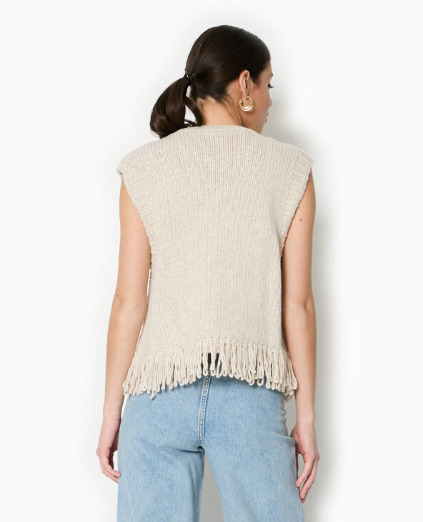 Pull sans manches maille tosadée avec franges blanc - Pimkie