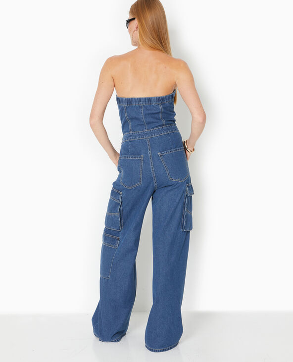 Combinaison bustier en jean souple bleu - Pimkie