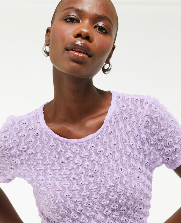 Top en dentelle tissu reliefé lilas - Pimkie